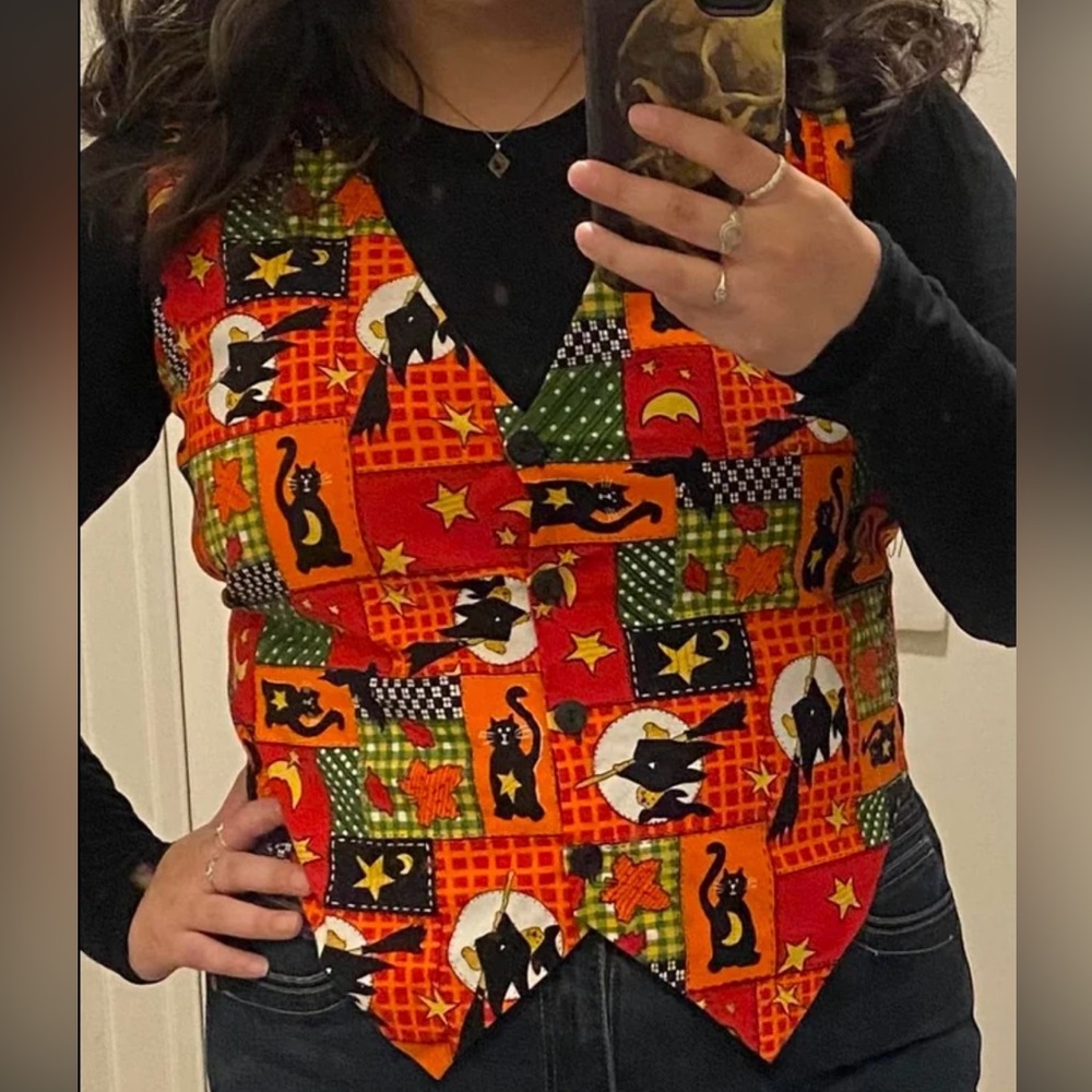 Basic Editions Halloween vest patchwork design bl… - image 3